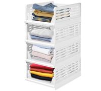Supfine Lot de 4 Organisateur Armoire Vetement Organisateur Tiroir Empilable Rangement Dressing Organisateur Plastique Boite Rangement Vetement pour Chambre, Penderie (4 PACK-M, 33.5 * 43 * 58 cm)