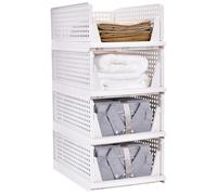 Supfine Lot de 4 Organisateur Armoire Vetement Organisateur Tiroir Empilable Rangement Dressing Organisateur Plastique Boite Rangement Vetement pour Chambre, Penderie (4 PACK-L, 33.5 * 42.5 * 74 cm)