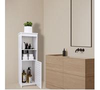 SUPFINE Meuble de rangement au sol de salle de bain avec Armoire à 3 niveau et porte unique, organiseur de rangement sur pied