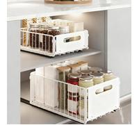 SUPFINE Organiseur D'armoire Coulissant - Étagères Sous-Evier - Tiroirs en Acier au Carbone Armoires de Cuisine - 24x37,5x10/18cm
