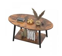 SUPFINE Petite Table Basse Ovale en Bois, Style Scandinave, Table de Salon Table de Canapé à 2 Niveaux, 100 × 53 × 45cm, Marron