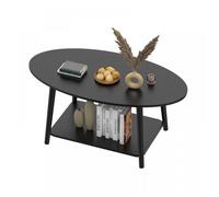 SUPFINE Petite Table Basse Ovale en Bois, Style Scandinave, Table de Salon Table de Canapé à 2 Niveaux, 100 × 53 × 45 cm, Noir