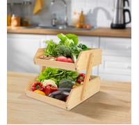 SUPFINE Porte Support de Corbeille à Fruits en Bambou 2 Niveaux Panier pour Le Rangement des légumes, du Pain dans la Cuisine