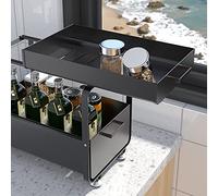 Supfine Rangement sous Évier à 2 Niveaux- Organisateur sous Evier Tiroir Coulissant à Extraction, Rangement et Organisation de Cuisine, Panier de Rangement Multifonction (Noir, 25.5 * 40 * 39.5cm)