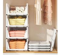 SUPFINE Rangement Vetement Empilable Lot de 4 Tiroir Coulissant, Organisateur Armoire avec couvercle Pour Vêtements Couettes