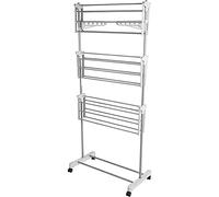 Supfine Séchoir à linge sur pied à 3 niveaux, avec ailes pliantes, avec roulettes, en acier inoxydable, pour l'intérieur et l'extérieur, 75 x 44 x 158 cm, blanc + tube gris