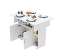 SUPFINE Table à Manger Pliable, Table de Cuisine pour Petits Espaces, avec Etagères de Rangement, 100 × 70 × 78 cm, Blanc