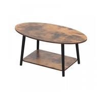 SUPFINE Table Basse Ovale Moderne, Table de Canapé avec Pieds en Bois, Table de Salon avec étagère,2 Niveaux 100×53×45cm Marron