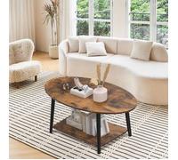 SUPFINE Table Basse Ovale Scandinave - Tables d'appoint en Bois - Table de Salon Double Couche avec étagère -Marron- 100×53×45cm