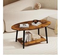 SUPFINE Table Basse pour Salon, Elliptique avec Pieds en Bois,100 × 53 × 45cm, Table de Canapé avec Rangement à 2 Niveaux,Marron