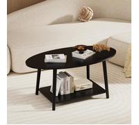 SUPFINE Table Basse pour Salon, Elliptique avec Pieds en Bois, 100 × 53 × 45cm, Table de Canapé avec Rangement à 2 Niveaux, Noir