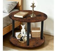SUPFINE Table Basse Ronde en Bois à 2 Niveaux, avec Roulettes, Montage Facile, Table d'Appoint Industriel Cadre en Métal, 60×47cm