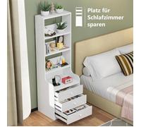 SUPFINE Table de Chevet Haute avec Station de Charge, Table de Nuit avec Étagères, Meuble de Rangement Bibliothèque pour Chambre