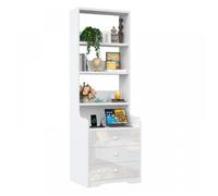 SUPFINE Table de Chevet Haute Blanche avec 3 étagères 3 Tiroirs, Meuble de Rangement avec Station de Recharge, 50 × 40 × 176,5cm