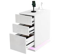 Supfine Table de chevet LED avec 3 tiroirs, table de chevet étroite avec multiprise, 16 changements de couleur, télécommande, 53 x 30 x 62 cm (blanc, 1 grand + 2 petits)