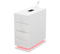 Supfine Table de chevet LED avec 3 tiroirs, table de chevet étroite avec multiprise, 16 changements de couleur, télécommande, 53 x 30 x 62 cm (blanc)
