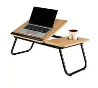 Supfine Table de Lit Pliable avec Porte Gobelet, Plateau de Lit 56 x 33 cm Réglable en Angle, Table Ordinateur en MDF pour Canapé, Sol, Plateau Inclinable (Couleur du Bois)