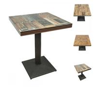 SUPFINE Table de Restaurant Industrielle pour 2-4 Personnes, Plateau Imitation Bois, Structure Métallique Résistante, 60x60x75cm
