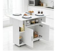 SUPFINE Table Pliante avec 2 Abattants, avec 1 Armoire et 3 étagères Ouvertes, Table de Cuisine Salle à Manger sur Roulettes