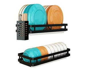 Supfirm - Égouttoir à vaisselle en acier inoxydable mural, panier de rangement pour fruits et légumes avec égouttoir et porte-ustensiles, boîte de cuisine, organisateur de