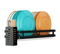 Supfirm Égouttoir à vaisselle mural en acier inoxydable pour fruits et légumes avec égouttoir et baguettes suspendues Cage Organiseur d'ustensiles de cuisine (1 niveau)
