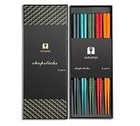 SUPJOYES 5 paires de baguettes colorées réutilisables : baguettes japonaises chinoises en fibre de verre passent au lave-vaisselle, ensemble cadeau japonais avec boîte cadeau, bâtons antidérapants