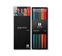 SUPJOYES 5 paires de baguettes en fibre de verre : baguettes japonaises réutilisables, passent au lave-vaisselle, 24,9 cm, coffret cadeau coloré avec différents motifs asiatiques, bâtons antidérapants