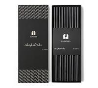SUPJOYES Lot de 5 paires de baguettes japonaises réutilisables en fibre de verre - En plastique noir - Passent au lave-vaisselle