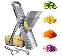 SupMaKin Mandoline de Cuisine Safety Slicer Manuelle Multifonction Tous Coupe Légumes Lame en acier inoxydable, Julienne, Cubes, Fcoupe Patate Frite carotte,Euroshopping (Gris)