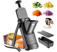 SupMaKin Mandoline de Cuisine Safety Slicer Manuelle Multifonction Tous Coupe Légumes Lame en acier inoxydable, Julienne, Cubes, Fcoupe Patate Frite carotte,Euroshopping (S4 Noir)