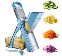 SupMaKin Mandoline de Cuisine Safety Slicer Manuelle Multifonction Tous Coupe Légumes Lame en acier inoxydable, Julienne, Cubes, Fcoupe Patate Frite carotte, Euroshopping -bleu ciel