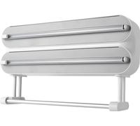 Support 3 en 1 pour film alimentaire et rouleaux - Distributeur mural et coupe-film - Pour film alimentaire, papier aluminium, papier sulfurisé - Plastique ABS - Taille M - Gris