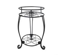 Support à 2 étages pour pots de fleurs en métal, étagère amovible au sol, support en fil de fer robuste avec motif floral classique, finition noire antirouille pour