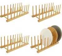 Support à assiettes en bois 4 pièces, 8 compartiments, porte-assiettes en bois, égouttoir, porte-assiettes en bambou, support à assiettes, support pour assiettes, planche à découper, couvercles de cas