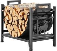 Support à bois d'intérieur, porte-bûches incurvé de 45 cm avec sac de transport en toile, support de rangement pour bois d'une capacité de 18 kg, porte-bûches en acier thermolaqué, support robuste pou