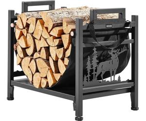 Support à bois d'intérieur, porte-bûches incurvé de 45 cm avec sac de transport en toile, support de rangement pour bois d'une capacité de 18 kg, porte-bûches en acier thermolaqué, support robuste pou