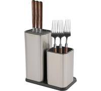 Support à couteaux 2 en 1 - Bloc à couteaux/support - Acier inoxydable 430 - Pour plan de travail de cuisine - Autoportant - Argent