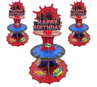 Support à cupcakes super-héros à 3 niveaux - Décoration de table pour fête d'anniversaire Spiderman et baby shower A