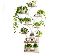 Support à fleurs avec lampe de croissance, 9 niveaux en escalier, 4 roulettes, hauteur 155 cm/161,5 cm. Support à plantes en métal pour intérieur et balcon, blanc