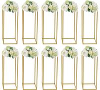 Support à fleurs en métal - Colonne rectangulaire de 80 cm - Fer - Pour mariages et fêtes - Table de gâteaux et de desserts, décoration de table - Doré