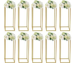 Support à fleurs en métal - Colonne rectangulaire de 80 cm - Fer - Pour mariages et fêtes - Table de gâteaux et de desserts, décoration de table - Doré