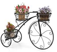 Support à fleurs en métal - Étagère à fleurs en forme de vélo - 3 paniers - Design rétro - Support à fleurs pour intérieur et extérieur - Noir