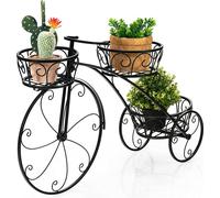 Support à fleurs en métal, étagère à plantes en forme de vélo, support à plantes avec 3 paniers, étagère à fleurs à 3 niveaux, support pour pots de fleurs pour le jardin, le balcon, l'intérieur et l'e