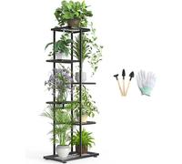 Support à fleurs métallique à 6 étages - Support pour plantes - Support de porte pour outils de jardinage - Gants - 108 cm - Pour l'intérieur et l'extérieur - Support pour plantes de balcon