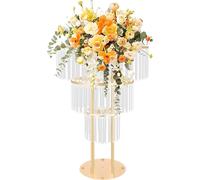 Support à fleurs pour mariage - Support rond à 3 niveaux - Décoration de table en cristal - Structure métallique démontable, 50 × 72 cm - Doré