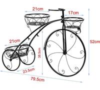 Support à fleurs pour vélo - Étagère à plantes à 3 niveaux - Support pour pots de fleurs en forme de tricycle - Métal, pour intérieur et extérieur - Décoration de jardin décorative - Noir