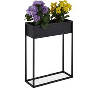 Support à fleurs Relaxdays, métal, H x l x P : 70 x 55 x 20 cm, sur pied, salon et cuisine, support rectangulaire pour cache-pot, noir