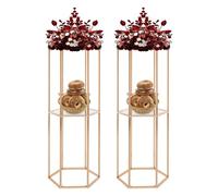 Support à fleurs, support à plantes, tabouret à fleurs, métal, doré, support à vases avec plaques en acrylique transparent