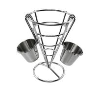 Support à frites en forme de cône, support à frites,Porte-frites avec 2 tasses à sauce - Porte-gobelet à frites en acier inoxydable, support à frites pour voiture, présentoir à poulet frit