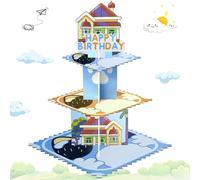 Support à gâteau de fête d'anniversaire motif chien bleu, tour à gâteau en papier à 3 niveaux pour table de desserts, fournitures de fête, cadeaux pour décoration de baby shower Cake tray 1pcs